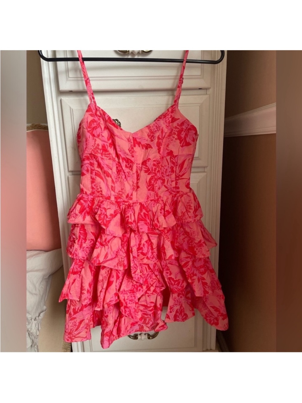 Olivaceous Coral-Pink Floral Dress